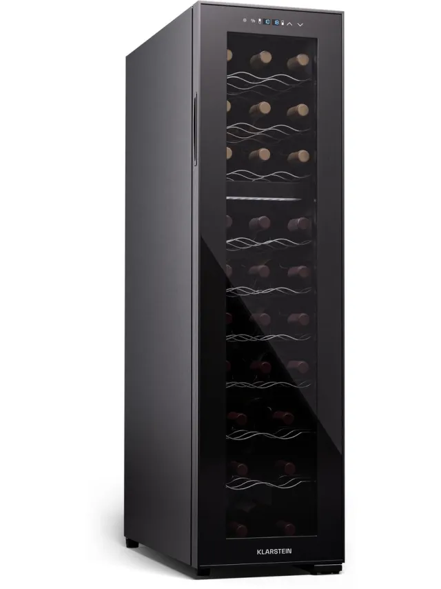 Klarstein vrijstaande wijnkoelkast 2 zones, drankkoelkast klein, kleine wijnkoelkast, wijn koelkast klein met glazen deur, indoor/outdoor flessenkoelkast, wine fridge, 27 flessen - 83L 60 cm - Touch - Wijnklimaatkast - Wijnkast Zwart