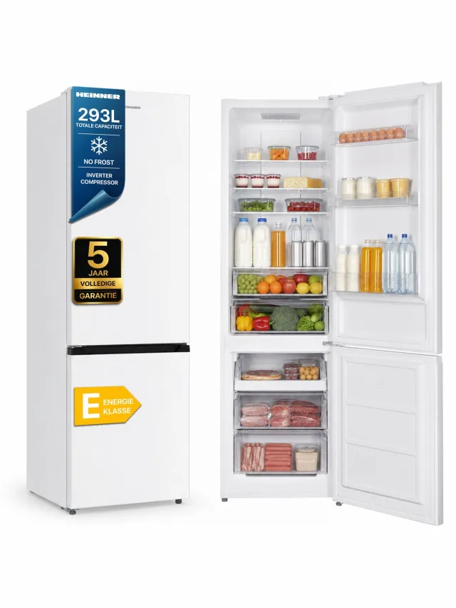Heinner HCNF-HM326INVE++ Koel-vriescombinatie 326 L – No Frost – Elektronische Bediening met LED-indicator – Super Freezing – Omkeerbare Deur – Wit – 5 Jaar Garantie