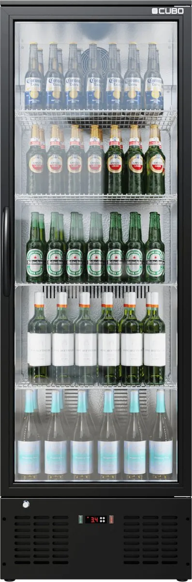 CUBO Staande Barkoelkast 300L - 1 Scharnierende Glazen Deur - Afsluitbaar - CS-310H - Frigo Zwart