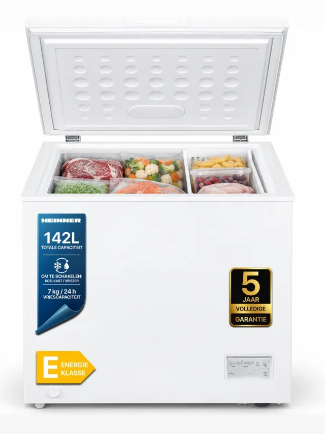 Heinner HCF-HM145CE++ Vrieskist – 142 L – Convertible (Vriezer/Koelkast) – Snelvriesfunctie – Waterbestendig Display – Wit – 5 Jaar Garantie