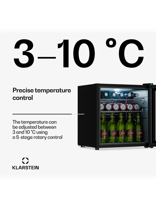 Klarstein drankkoelkast met glazen deur - 47 liter mini-drankkoelkast, ledverlichting, dubbel glas, verstelbare planken, 3-10 °C, onderbouw, stil Zilver