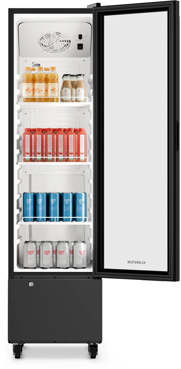 Klarstein Drankkoeler GrandCooler commerciële koelkast 180 L – met LED-verlichting (wit/blauw), instelbare temperatuur 0–10 °C, 3 planken - Drankenkoelkast - voor Bar - Thermostaat - Drankkoelkast - Drankenkoeler - Beverage Cooler Zwart
