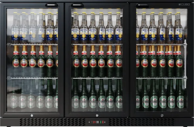 CUBO Barkoelkast glasdeur 324L - 3 Scharnierende glazen deuren - Afsluitbaar met slot - CS-320H-EE - Frigo Zwart