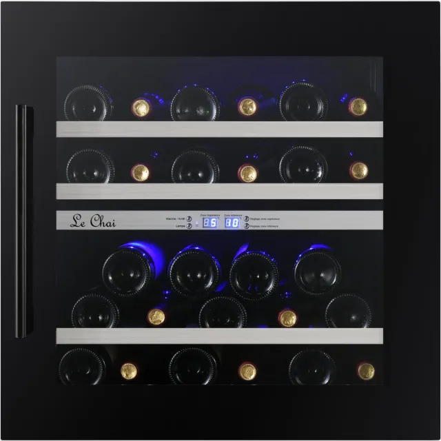 Le Chai LBN270 - Inbouw wijnklimaatkast nis 60 cm H - 27 Flessen - 5-22°C - 3 Kleuren LED Zwart