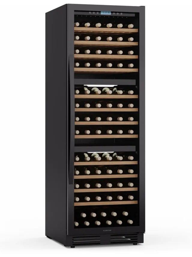 Klarstein Wijnkoeler Vinovilla Trio – 143 flessen, 3 zones, 5–20 °C, LED-verlichting, UV-bescherming, vrijstaand, klimaatkast voor wijn - Wijnkoelkast - 143 Flessen - voor Wijnliefhebber voor Bar - Touch Stil Houten Schappen Compressor - Wit Zwart