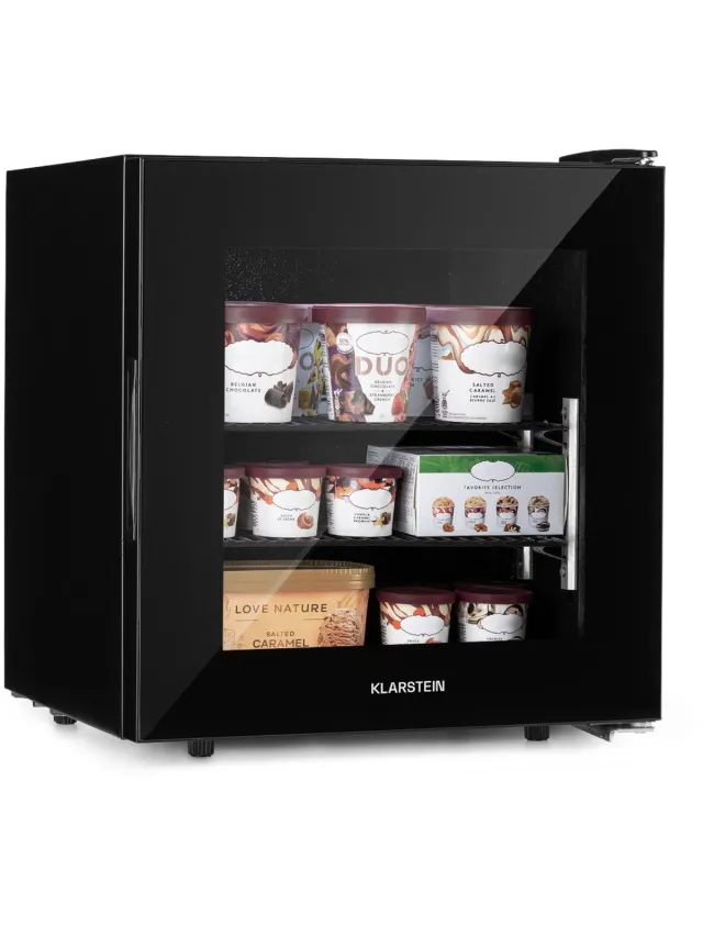 Klarstein Diepvriezer IceAge met glasfront, Thermostaat met 5 standen, 0 tot 18 °C, in hoogte verstelbare, 36 Liter - Vrieskast Diepvrieskast - LED Compact - Wit - Freezer - Vrieskast Klein Zwart