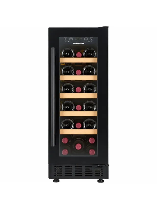Heinner HRV-ABI56DRL20 Inbouw wijnkoelkast – 56 L – Geschikt voor 20 Flessen – LED-display – 5 Houten Leggers – Omkeerbare Deur – Zwart – 5 Jaar Garantie