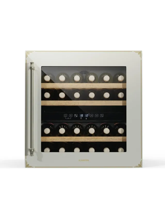 Klarstein Vinsider Victoria 36 Wijnkoelkast - 36 Flessen - Touch - UV-Bescherming - LED - Stil - 3 Schappen - 2 Zones - Wijnklimaatkast - Crème Vintage Crème