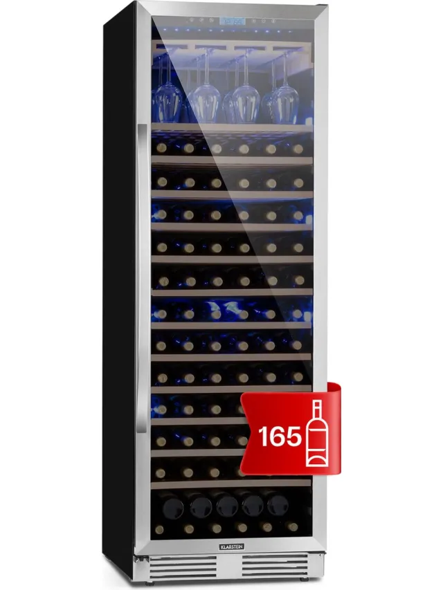 Klarstein Wijnkoeler Vinovilla Grande 165 - Built-In Uno Wijnkoelkast - 425 Liter - 165 Flessen - Glazen deur - Zilver - 70 cm - Vrijstaand Inbouw - Wit - RVS glas - Rood - Wijnklimaatkast - Wijnkast - Wine Cooler - Wine Fridge