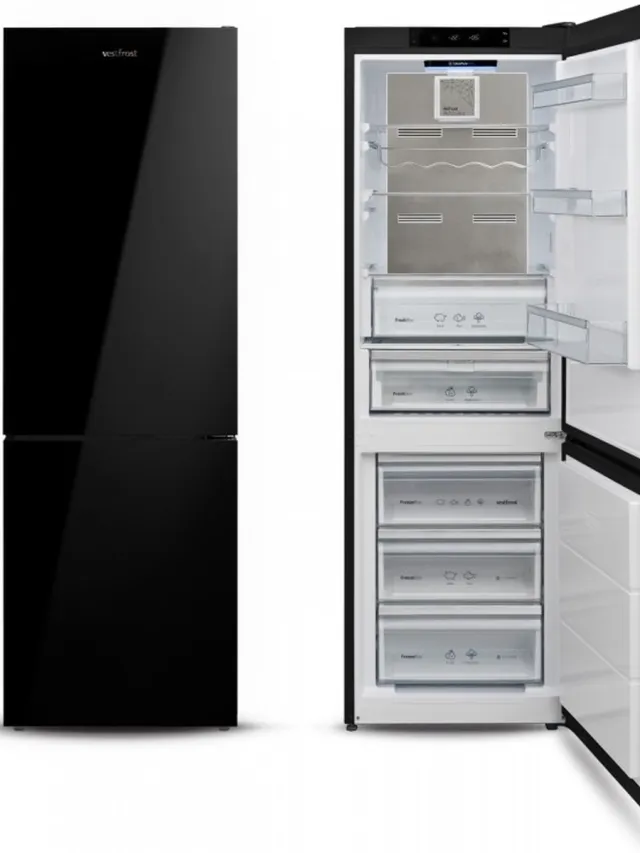 Vestfrost VR-FB373-2H0B - Zwarte Glasdeur - NoFrost Multi - Maxi-Fresh-filter - MetalCooling- Technologie - Purebeam+ Technologie - Koolstoffilter - UV-C LED-diode - 0°C Lade - Open Deuralarm - Flessenrek - Lade met Vochtigheidstechnologie Zwart glas