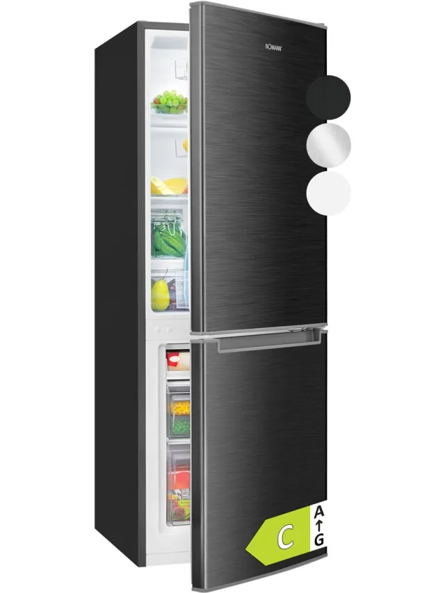 Bomann KG 7359 – Koel- vriescombinatie – 173 Liter – 143 cm hoog – Dark Inox Look - Energiezuinig klasse C Zwart