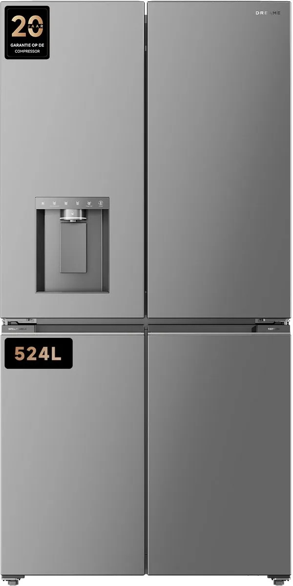 Dreame FizzFresh™ Koelkast DRC560WMXEEUP – Side-by-side met SparklingBar, IceDUO Automatische IJsmaker, MatteSilk RVS, 524 liter, WiFi, Energieklasse E Inox