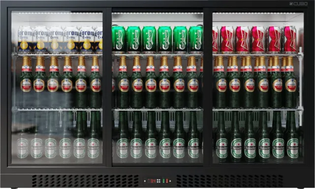CUBO Barkoelkast 293L - 3 Schuifdeuren van glas met laag profiel - Afsluitbaar - CS-320SC-EE- Frigo Zwart