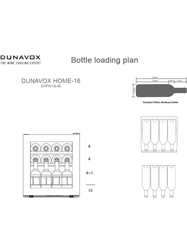 Dunavox Home-16 Vrijstaande Wijnkoelkast DXFH-16.46 15 flessen Zwart 1 T° - 16 Flessen