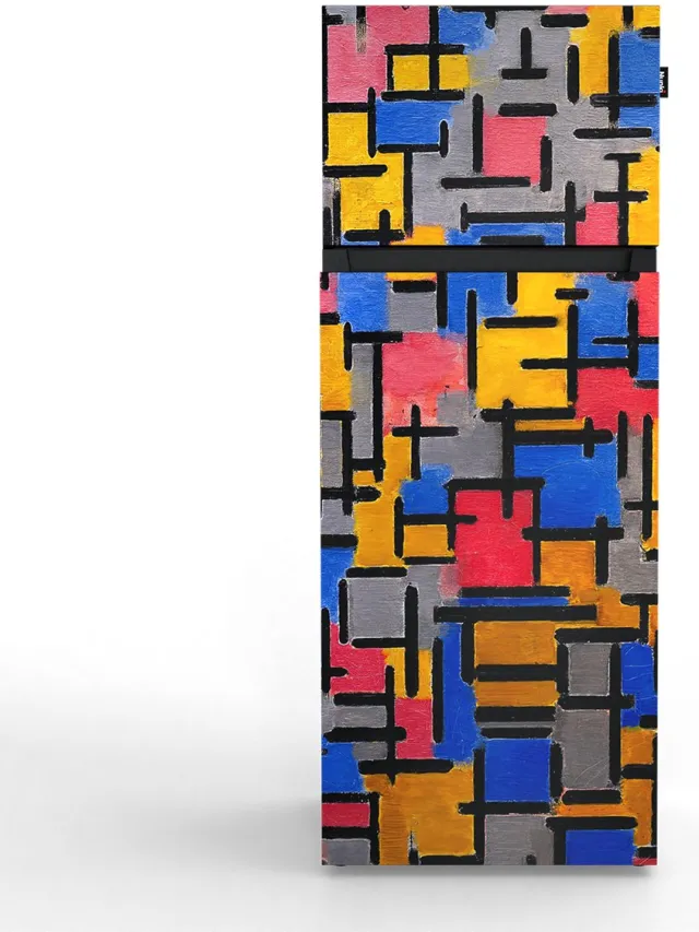 Nunki MEDIUM-FMOND / Dubbel-Deurs Koelkast, E Klasse, 206l, Piet Mondriaan, Satin (FRONT only)