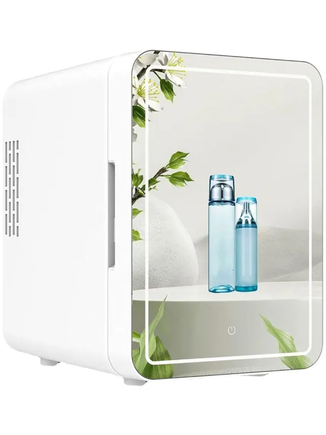EAFC Mini-koelkast met dubbele voeding 12V en 230V - Beauty Fridge met Spiegel en 3 Standen Ledverlichting - Cosmetica - 4 Liter - Sinterklaas cadeau auto Wit