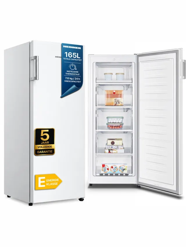 Heinner HFF-HS165E++ Vrieskast – 165 L – Instelbare Mechanische Thermostaat – Deuralarm – Omkeerbare Deur – Wit – 5 Jaar Garantie
