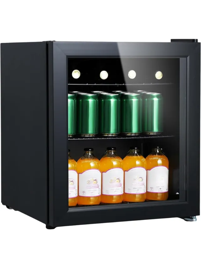 QUOVO® Professionele Horica Minibar Koeling – Wijnkoelkast 48L – Flessenkoelkast met Glazen Deur – Mini Koelkast met Glazen Deur – Kleine Drankenkoelkast – 2 Opslagniveaus – Minibar - F Zwart