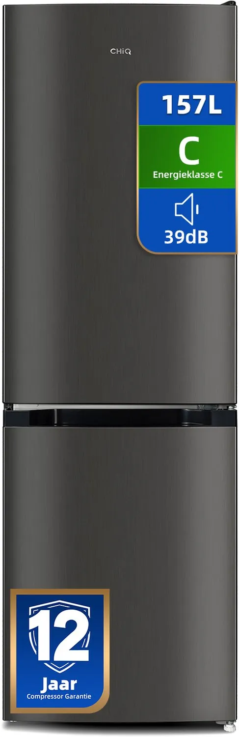 chiq CBM157LC - Koel-vriescombinatie - 157 Liter - Low Frost - Energielabel C - Hoogte 144 cm - 12 jaar garantie op compressor Zwart
