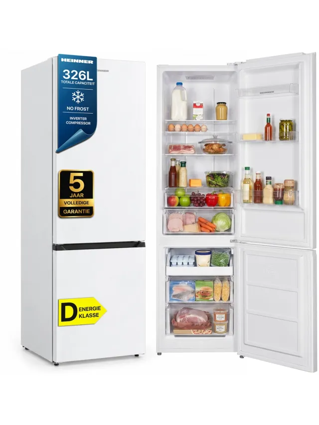 Heinner HCNF-HM326INVD Koel-vriescombinatie Wit 326 L – No Frost – Elektronische Bediening met Display – Supervriezen – Vrijstaand – 5 Jaar Garantie