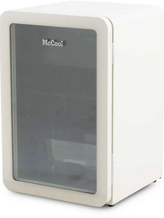 HCB Retro Glasdeur koelkast met vriesvak - Tafelmodel drankkoelkast met glazen deur - 112 liter flessenkoelkast vrijstaand - 36 kg - Frigo - 3447 Beige
