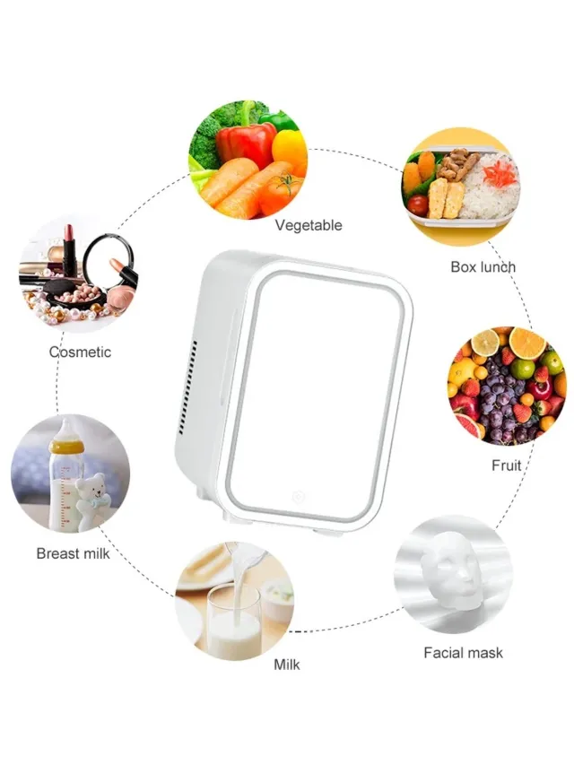 Cherrys Finds Mini Koelkast - Beauty Koelkast - Make-up koelkast - Koelkast voor onderweg - 4L - Cosmetische opslag - LED spiegel - Draagbare koelkast - Cosmetica koeling - Camping - Tafelmodel Wit