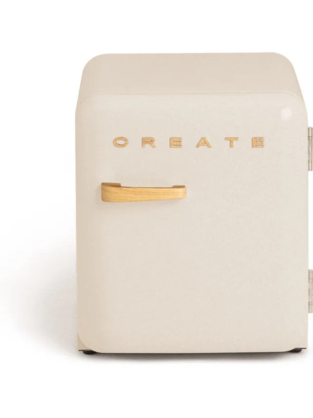 Create Koelkast in retrostijl - Gebroken wit - Handvat Hout - FRIDGE RETRO 48L