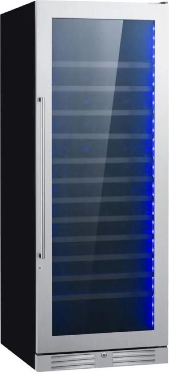 Le Chai CHROMA1240 - 1 Temperatuur 5-22°C - Elektomagnetische Glasdeur - Optimaal Anti-UV - Presentatielade - 3 Kleuren LED - 124 Flessen - 11 Schuiflades - Koolstoffilter - Slot RVS Glasdeur