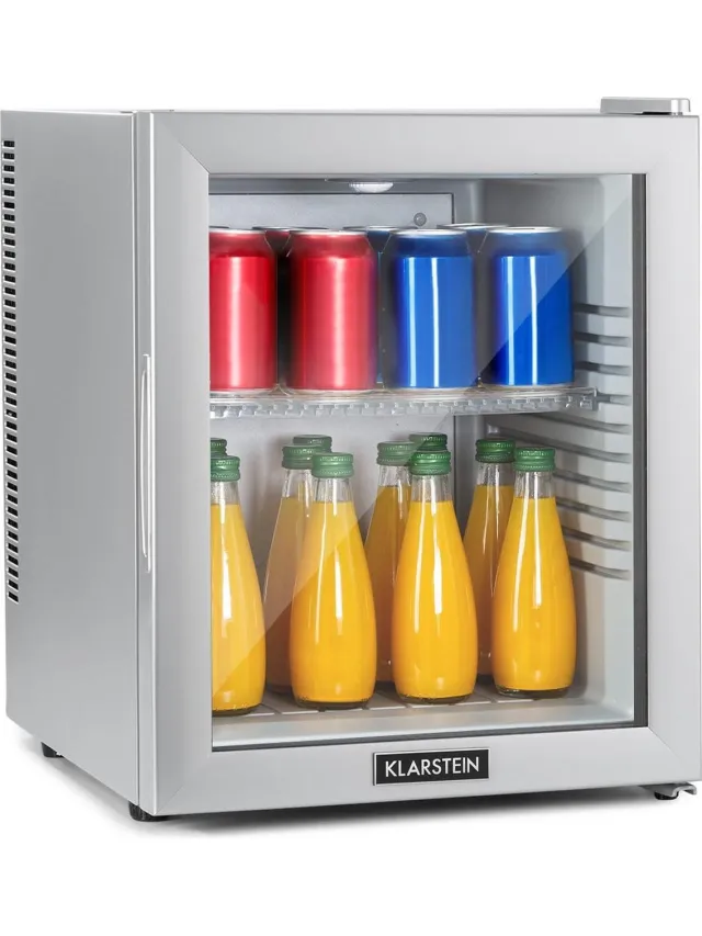 Klarstein Koelkast, Minikoelkast met glazen deur, Minikoelkast voor drankjes, snacks & cosmetica, Koelkast klein & stil, Verstelbare schappen, Kleine skincare koelkast 12-18°C, 30L Zilver