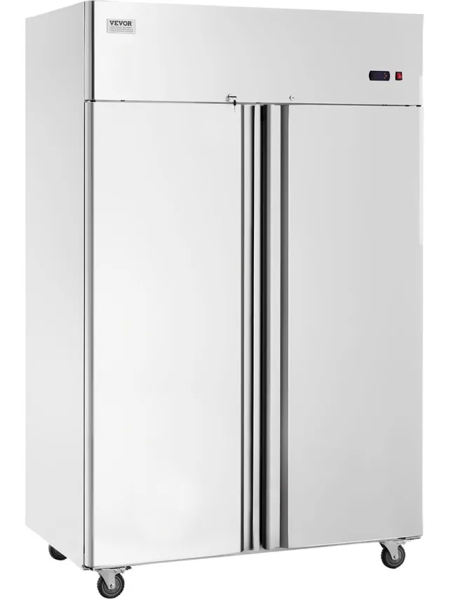 Vevor CommerciëLe Koelkast 1100 L, 2 Deuren, Roestvrijstalen Koelkast met Automatische Ontdooiing, 6 Planken, Temperatuurregeling van -2 Tot + 8 °C en 4 Wielen Zilver