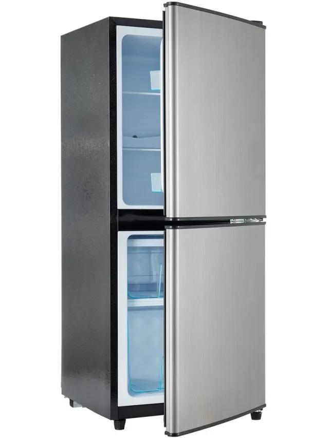 Gutent Minikoelkast - 106L totaal - 60L koel en 46L vries - 7 temperaturen - LED-verlichting - Zilver en Zwart Zwart+Zilver