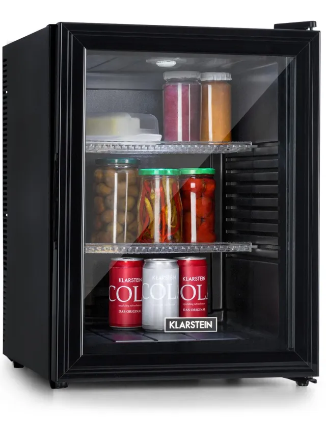 Klarstein Mini-Koelkast Brooklyn 42 Glazen Deur LED 42L - Minikoelkast Minibar Drankkoeler - 12-18°C Compressorkoeling - voor Hotelkamer voor Slaapkamer - Compact - Mini Fridge - Hotelkoelkast - Kleine Koelkast - Compact Koelkast Zwart