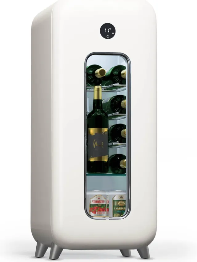 Klarstein vrijstaande wijnkoelkast 1 zone, drankkoelkast klein, kleine wijnkoelkast, wijn koelkast klein met glazen deur, indoor/outdoor flessenkoelkast, wine fridge, 15 flessen Crème