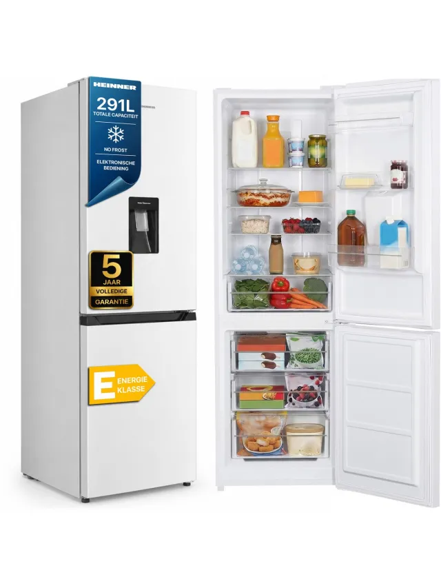 Heinner HCNF-HM291WDE++ Koel-vriescombinatie met Waterdispenser – 291 L – No Frost – Elektronische Temperatuurregeling – Wit – 5 Jaar Garantie