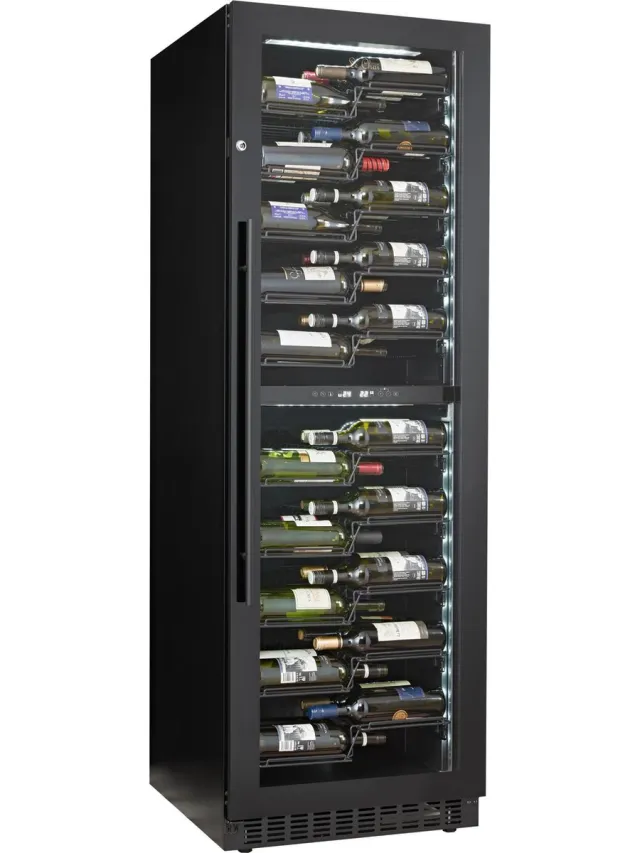 Le Chai PRO1200B - Veelzijdige wijnklimaatkast - 120 Flessen - 2 Temperatuurmodel 5 à 20 °C - Labelview - 10 Presentatielades - Slot - Zijdelingse LED's - H 180 cm zwart 2 T°