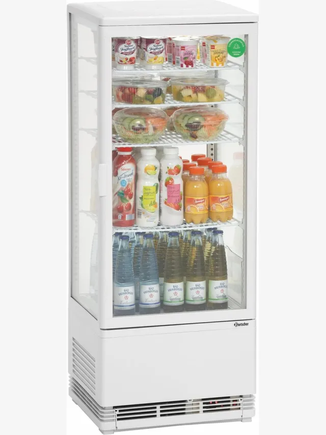 Bartscher Mini-koelvitrine 98L - Wit - 4 roosters - LED-verlichting - 435x385x1105mm