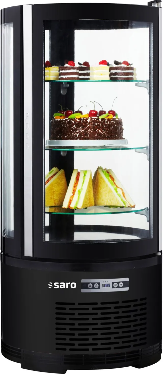 Saro Taartvitrine Zwart MATILDE 100L Koelvitrine met LED Voor Gebak & Snacks Nu Bestellen voor de Horeca!