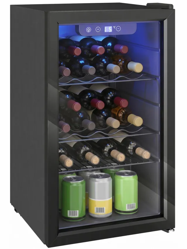 Homcom Wijnkoelkast-Staal, gehard glas-46L x 43B x 74H cm-Zwart
