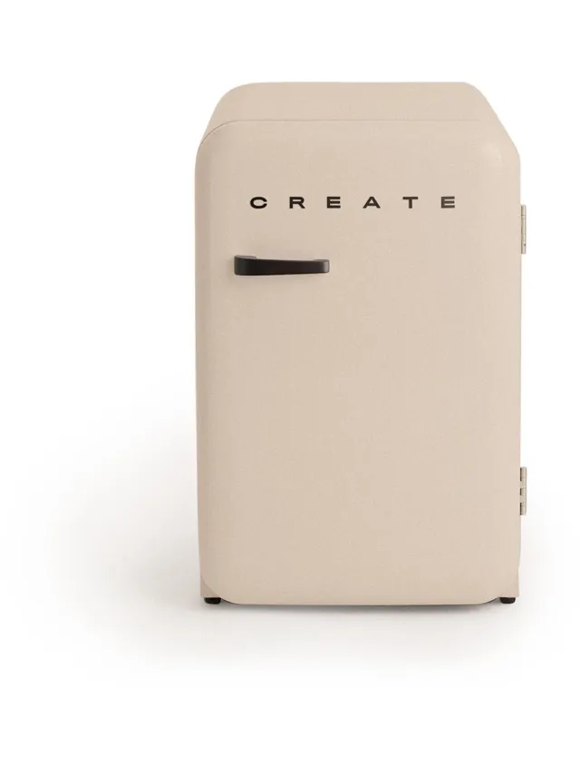 Create Koelkast in retrostijl - Zand - Handvat Hout - FRIDGE RETRO 107L