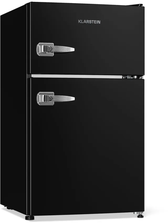 Klarstein Koelkast Irene - Koel-vriescombinatie, retro , 61 liter koelgedeelte, vriesgedeelte, stille werking (39 dB), 2 koelstanden, 2 deurvakken, voor kleine gezinnen en alleenstaanden, zwart - voor Keuken - Mini Fridge