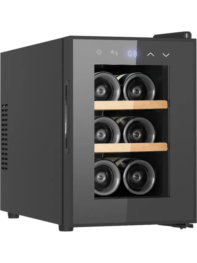 Vinata Premium Wijnkoelkast Sena Vrijstaand - Zwart - 6 flessen - 39.3 x 26.5 x 49.5 cm - Glazen deur