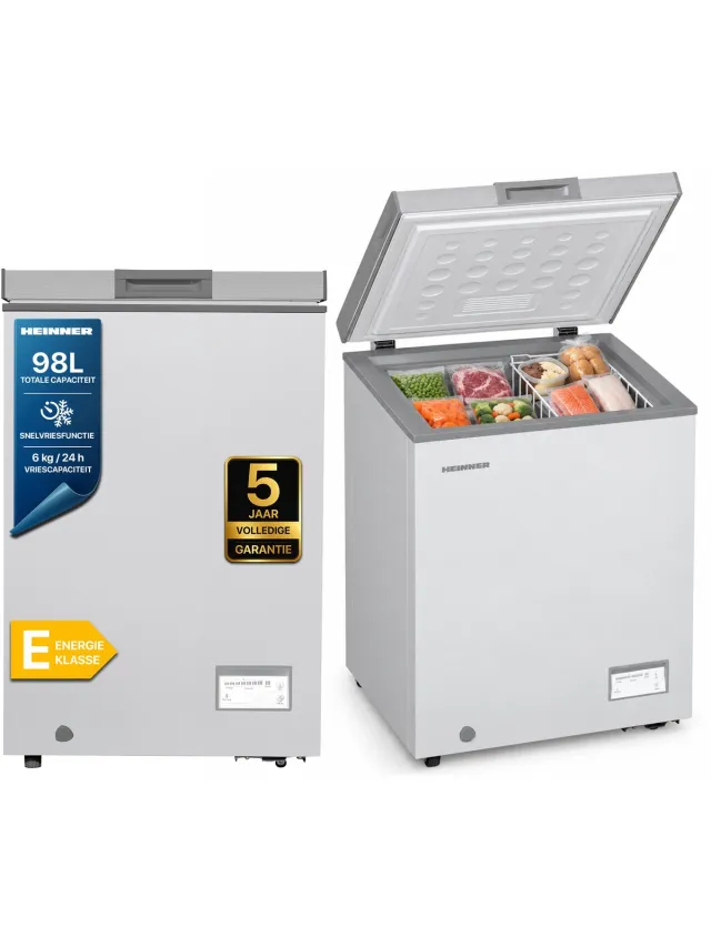 Heinner HCF-HM100CSE++ Vrieskist – 98 L – Convertible (Vriezer/Koelkast) – Snelvriesfunctie – Waterbestendig Display – Zilver – 5 Jaar Garantie