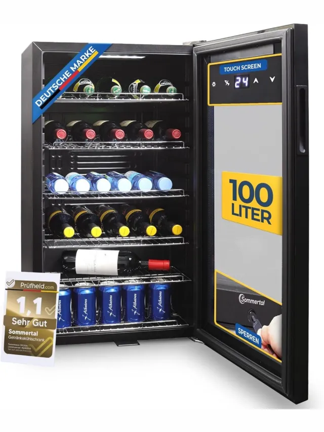 Sommertal koelkast - Stille drankkoelkast met led, touchscreen en slot - Kleine flessenkoelkast - zwart - Energieklasse F