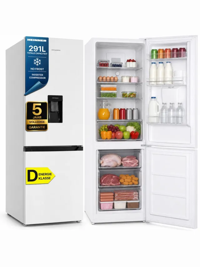 Heinner HCNF-HM291INVWDD Koel-vriescombinatie – 291 L – Total No Frost – Inverter Compressor – Energieklasse D – Instelbare Thermostaat – LED-verlichting – Wit – 185 cm – 5 Jaar Garantie
