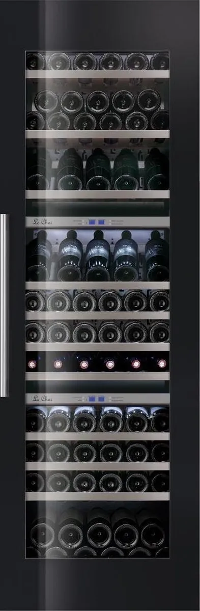 Le Chai Inbouwwijnkast 3 temperatuurzones LTN895 - 178 cm - stil (38 dB) - Zwart - Anti UV glasdeur - Trillingsvrij - 10 plateaus (incl. 2 Presenteerlades)
