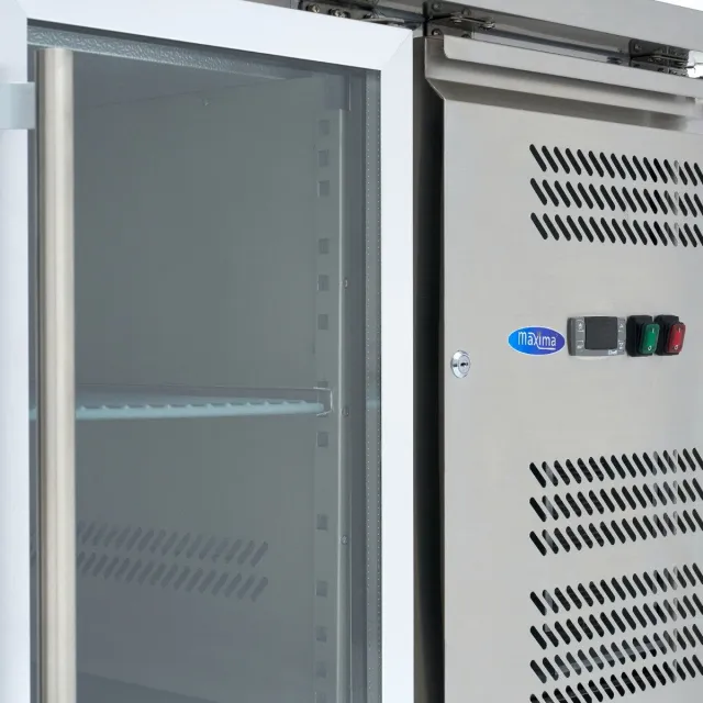 Maxima Koelwerkbank - 417 L - 180 cm - 3 Glazen Deuren Roestvrij staal