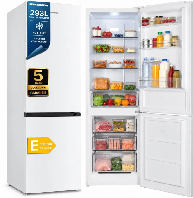 Heinner HCNF-HM293INVE++ Koel-vriescombinatie 293 L – No Frost – Inverter Compressor – Elektronische Bediening met Instelbare Thermostaat – Omkeerbare Deur – Wit – 5 Jaar Garantie