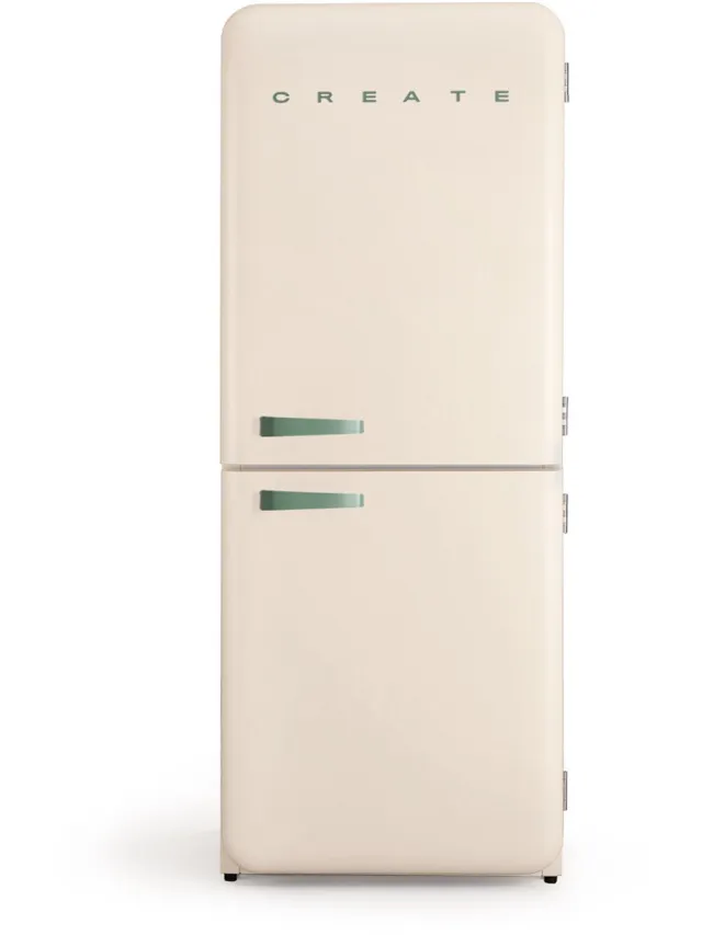 Create Koelkast in retro stijl - FRIDGE RETRO COMBI 401 gebroken wit met saliekleurige handgreep