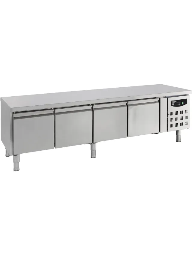 Combisteel Koelwerkbank - STANDARD LINE - Laag Model - 380L - 4 Deuren 1/1 GN - +2°C/+8°C - Geforceerd - 2230x700x650mm Grijs