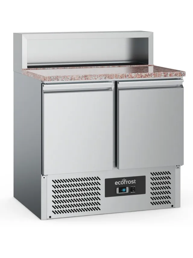 Ecofrost Pizzawerkbank - 240L - 2 Deuren - Boven 5x 1/6 GN - Statisch + Ventilator - 900x700x1075mm - Horeca Oven Grijs